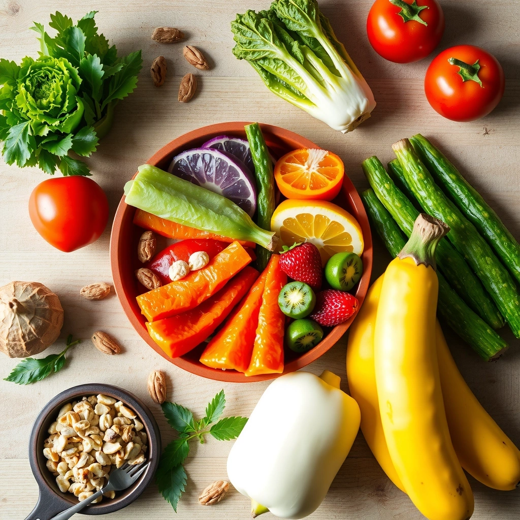 Gesunde Ernährung mit frischen Lebensmitteln
